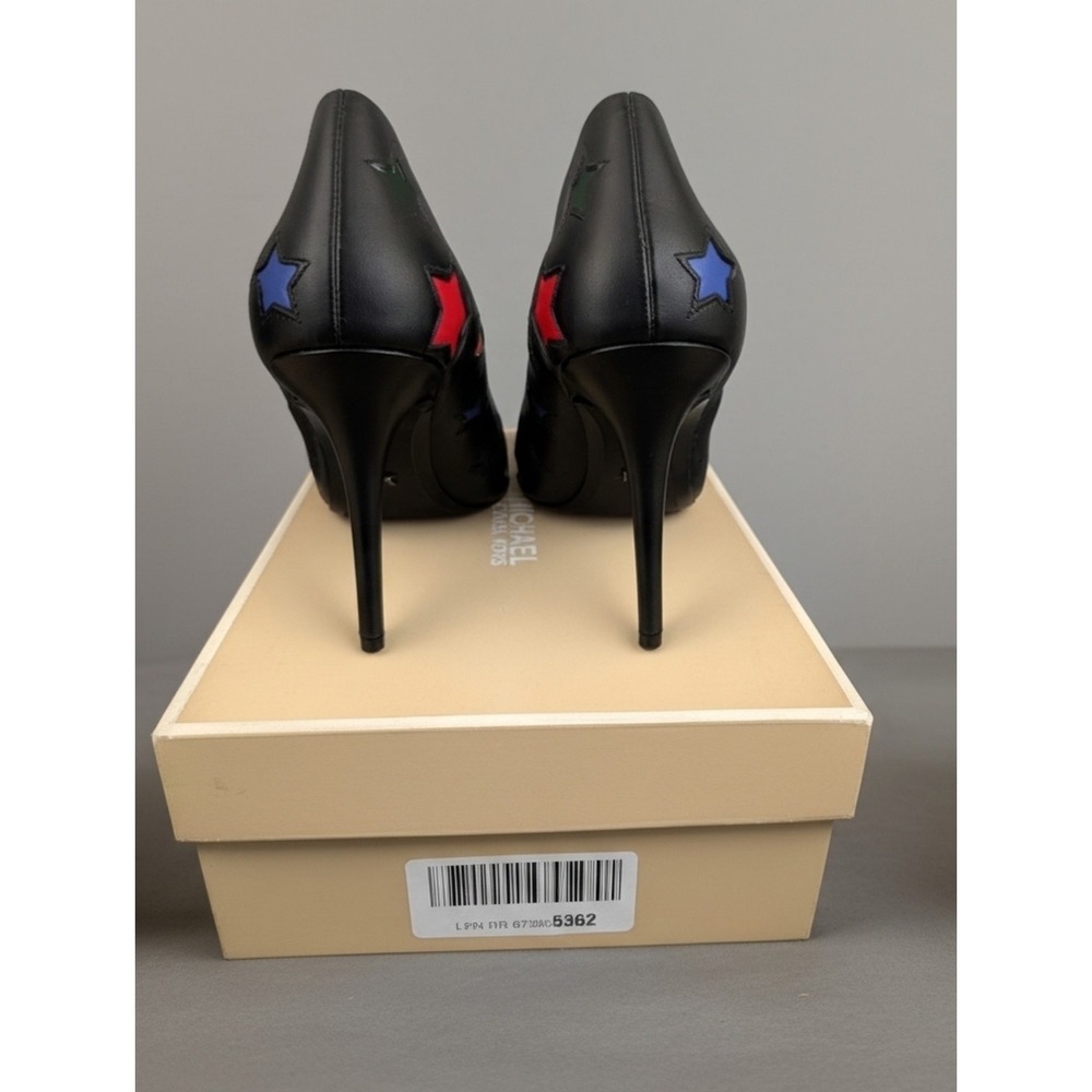 Michael Kors Raven NWB Black Leather Rainbow Star Inlay Pointed Toe Pumps Size 9 - Picture 4 of 11